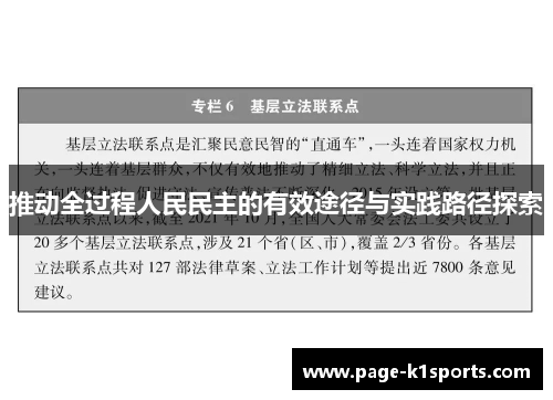 推动全过程人民民主的有效途径与实践路径探索