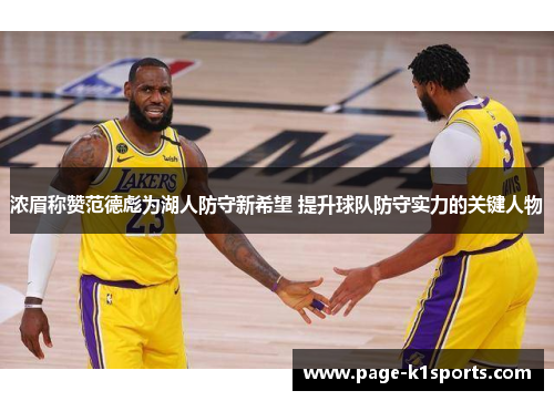 浓眉称赞范德彪为湖人防守新希望 提升球队防守实力的关键人物